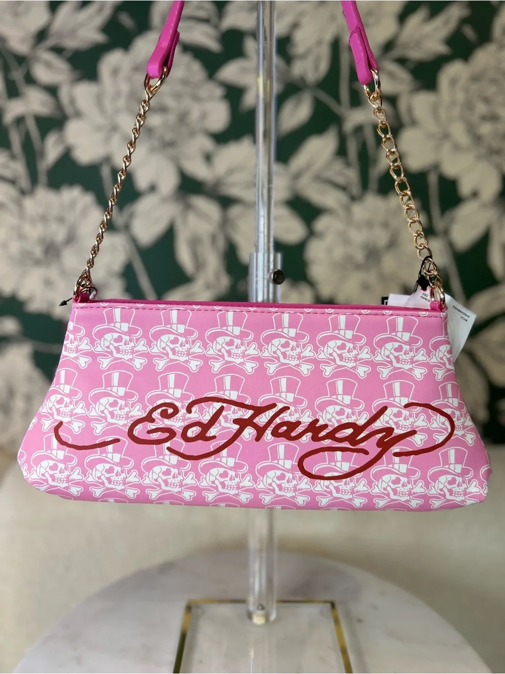 Ed Hardy Pink Shoulder Bag with Embroidered Tiger & Pegasus Motifs NWT
